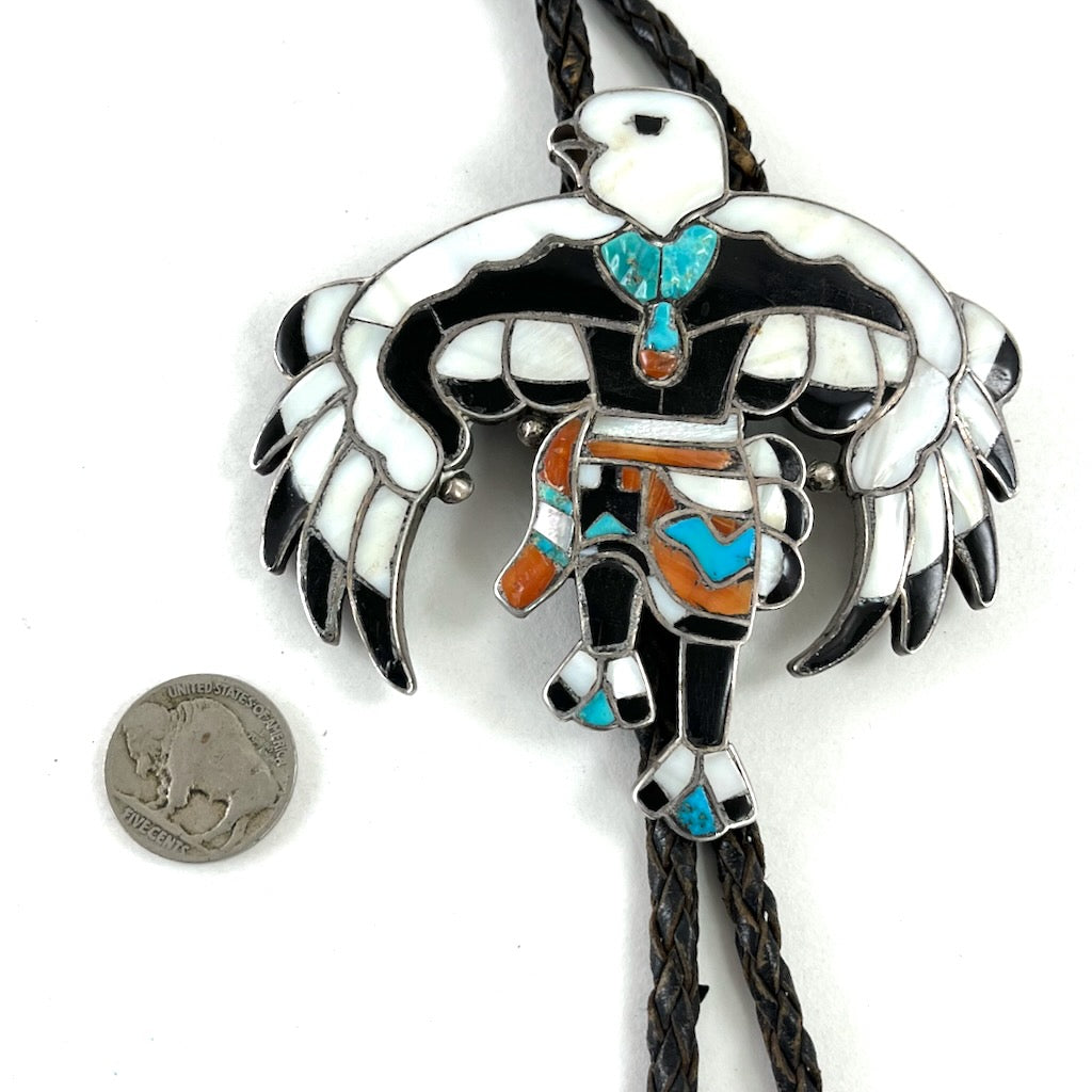 Dancer Vintage Native American Zuni Turquoise Sterling Silver Bolo Tie Old Dancer Vintage Native American Zuni Turquoise Sterling Silver Bolo Tie Old