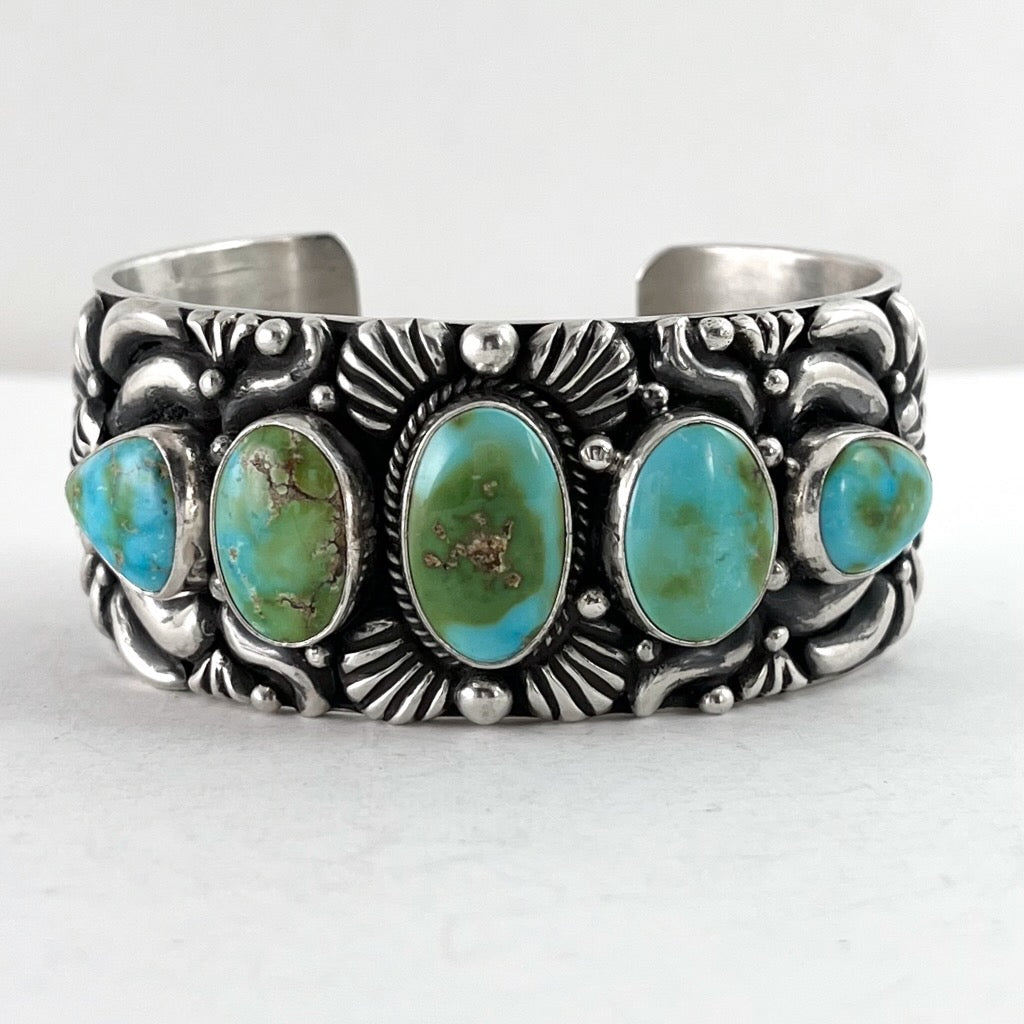 Navajo Orville white ソノランターコイズ バングル 11mm Five Stone BraceletBy Tsosie Orville White – Vicki Turbeville