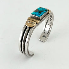 Load image into Gallery viewer, Morenci &amp; 14kt Gold Bracelet&lt;br&gt;By Orville Tsinnie&lt;br&gt;Size: XL
