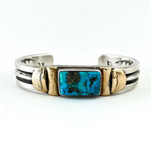 Load image into Gallery viewer, Morenci &amp; 14kt Gold Bracelet&lt;br&gt;By Orville Tsinnie&lt;br&gt;Size: XL
