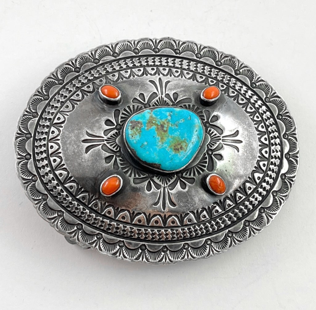 Vintage Coral & Turquoise Buckle