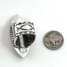 Load image into Gallery viewer, Silver Stamped Shield Ring<br>By Curtis Pete<br>Size: 9
