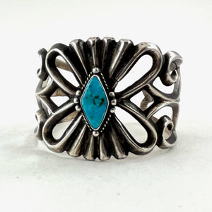 Vintage Sandcast Bracelet With Blue Gem