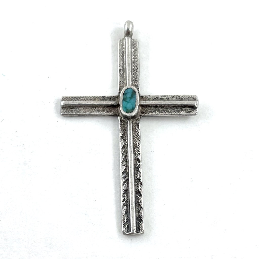 Vintage Sterling Cross With Stone