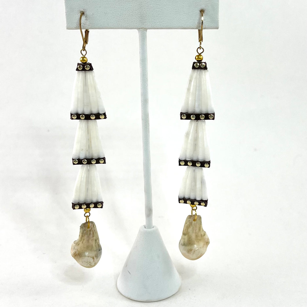 Three Tier Dentalium Earrings<br>By Quill Bill