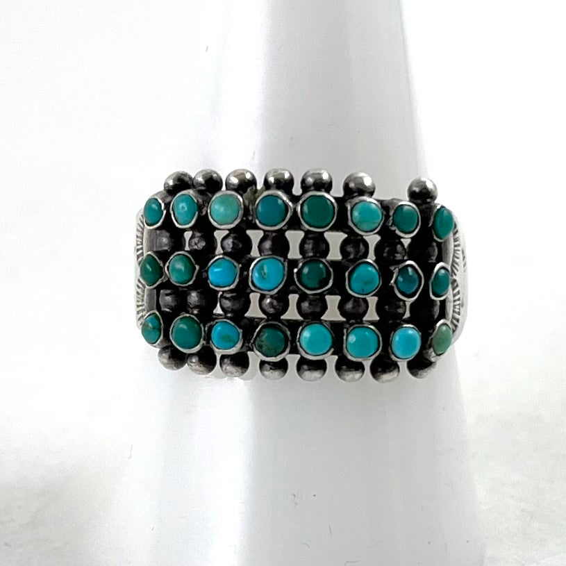 Vintage Three Row Zuni Ring<br>Size: 10