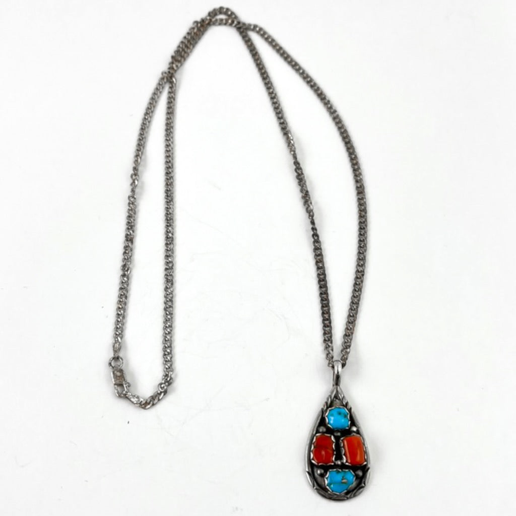 Vintage newest Turquoise and Coral Pendant