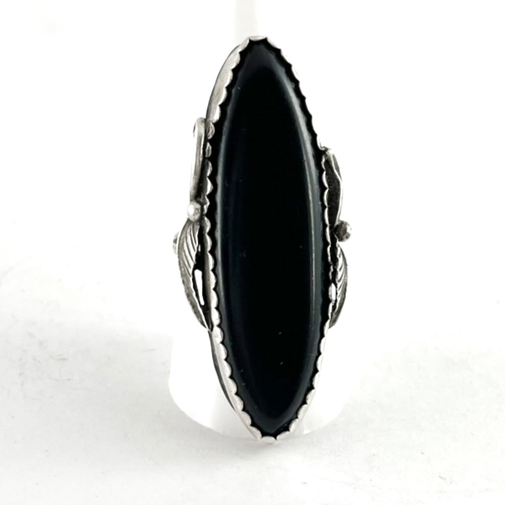 Tall Jet Ring<br>By Edward King<br>Size: 9