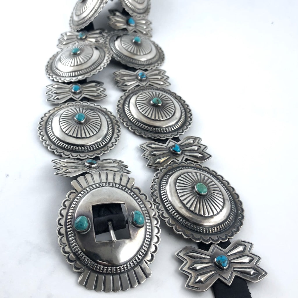 Navajo Silver Turquoise Concho Belt