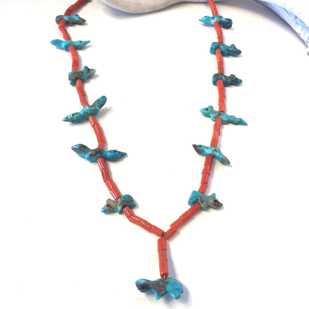 Vintage Coral & Turquoise Fetish Necklace – Vicki Turbeville